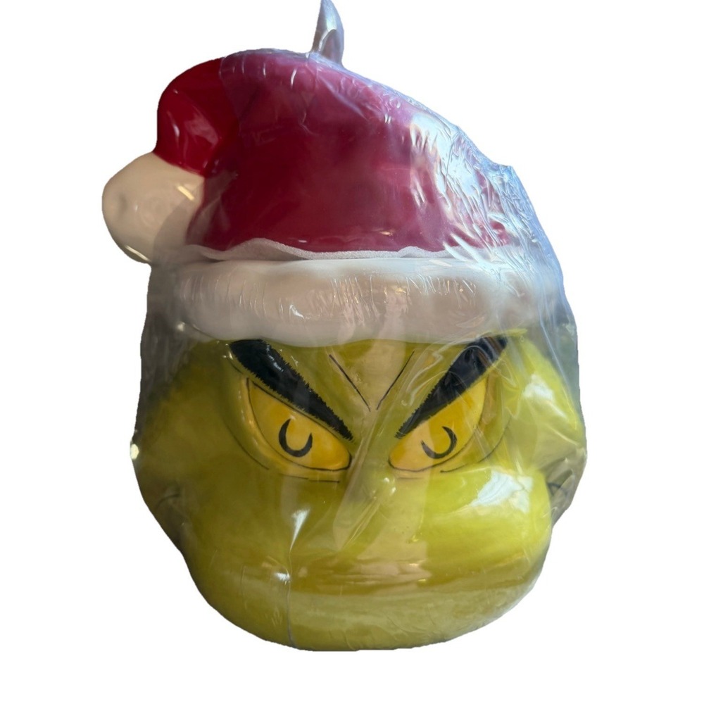 Sleigh Bell Bistro Grinch Santa Hat Cookie Jar Canister 118 oz Christmas NEW